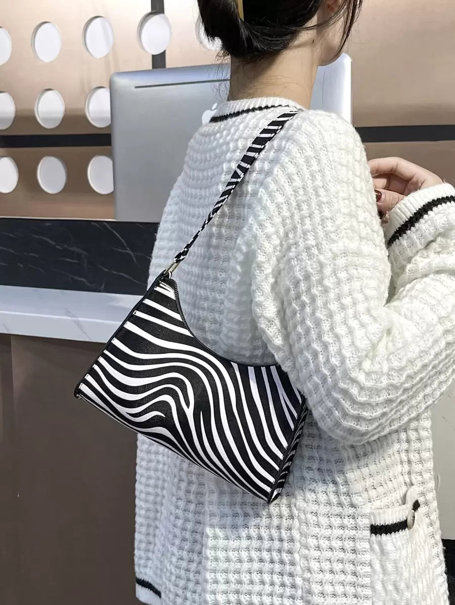 Women's Zebra Print Tote Shoulder Bag Leather Top Handle Purse Travel Handbag Clutch Wallet With Chain Lightweight,Business Casual Zebra Striped Pattern Bag For Teen Girls Women College Students,Rooki