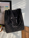 Lightweight, Business Casual Animal Embroidery Corduroy Tote Bag