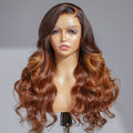 Amanda Honey Brown Highlight Glueless 13x4 Frontal Lace Side Part Long Wig | Large & Small Cap Size