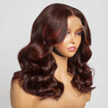 Copper Red Highlight Loose Wave 5x5 Closure Lace Glueless Mid Part Long Wig 100% Human Hair