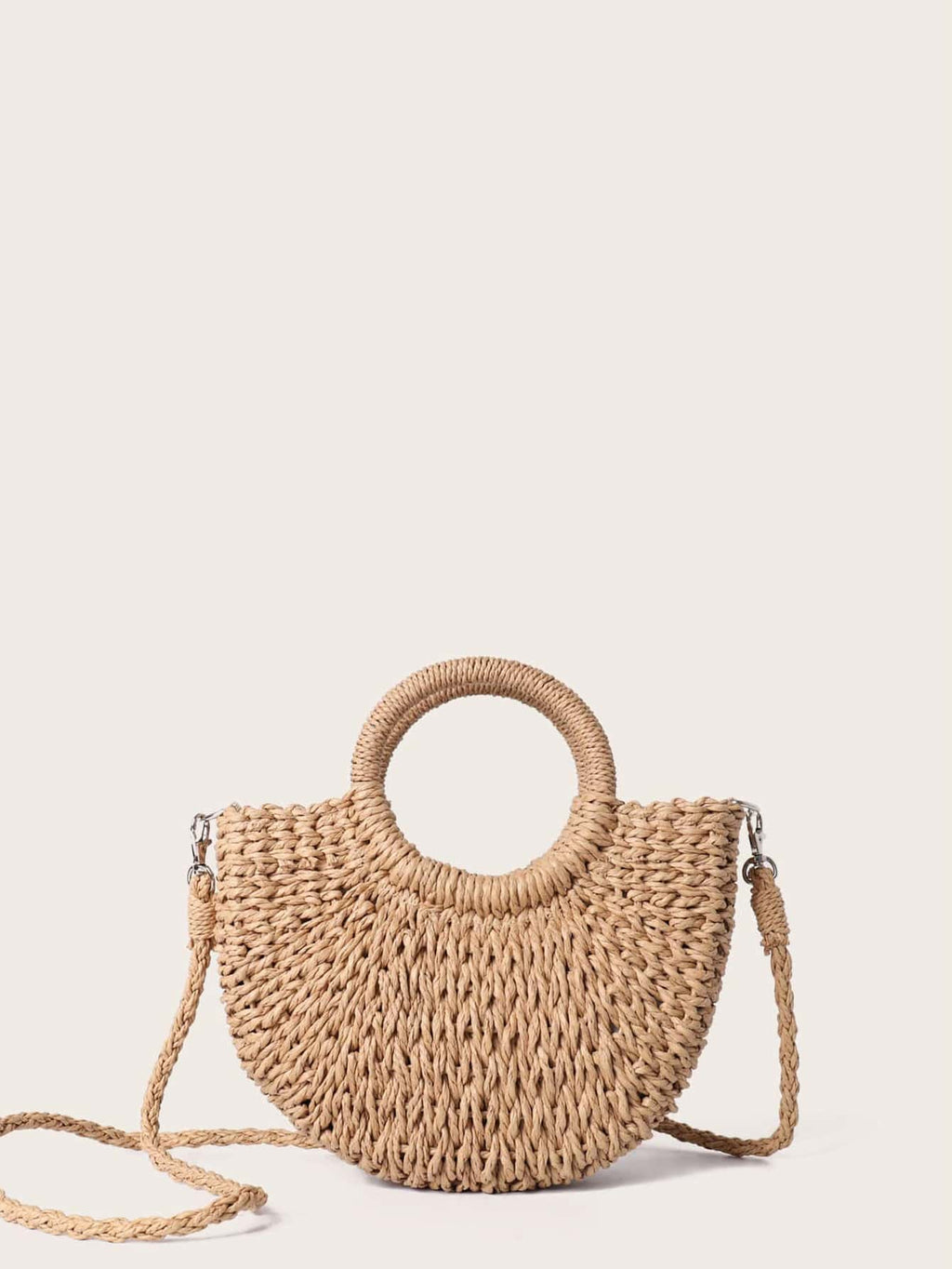 Tropiscape Round Top Handle Straw Bag For Women Woven Summer Bag Large Capacity Tote Bag For Half-Round Woven Straw Bag, Women's Summer Crossbody Bag, Casual Handbag For Mini Round Handle Straw Bag, S