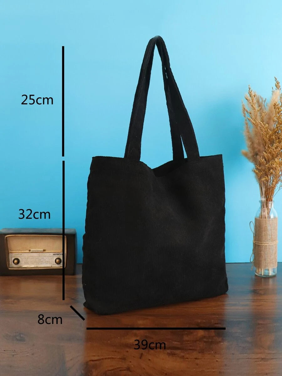 1pc Casual Solid Color Corduroy Simple Lightweight Foldable Shoulder Tote Bag Suitable For Shopping And Daily Use, Perfectly Matching With Fall Outfits Women