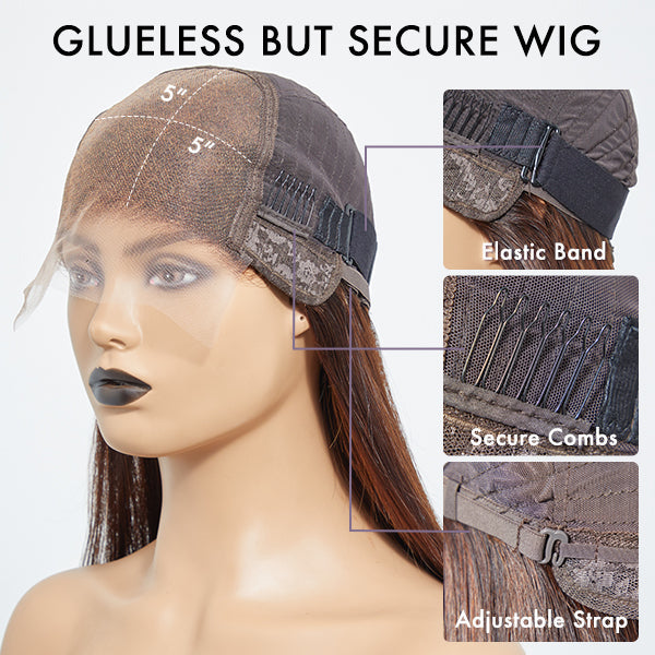 Honey Blonde Highlight Silky Straight Glueless 5x5 Closure Lace Wig 100% Human Hair - US Only