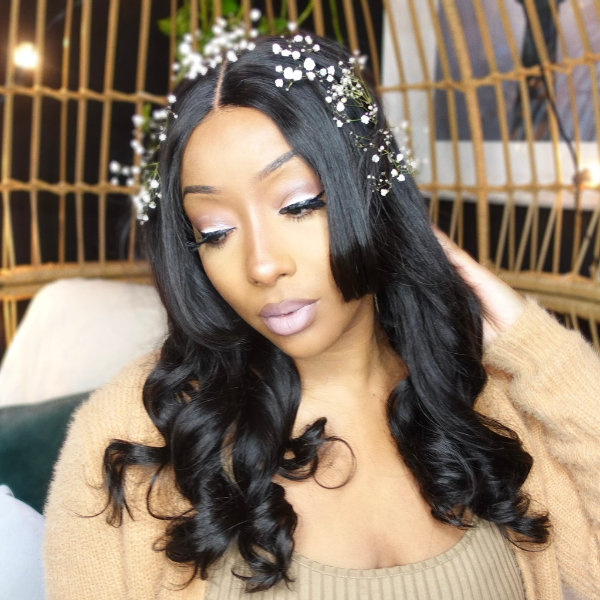 Natural Black Loose Wave Minimalist HD Lace Glueless Long Wig with Bangs - US Only