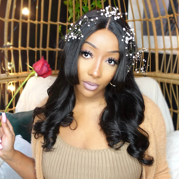 Natural Black Loose Wave Minimalist HD Lace Glueless Long Wig with Bangs - US Only
