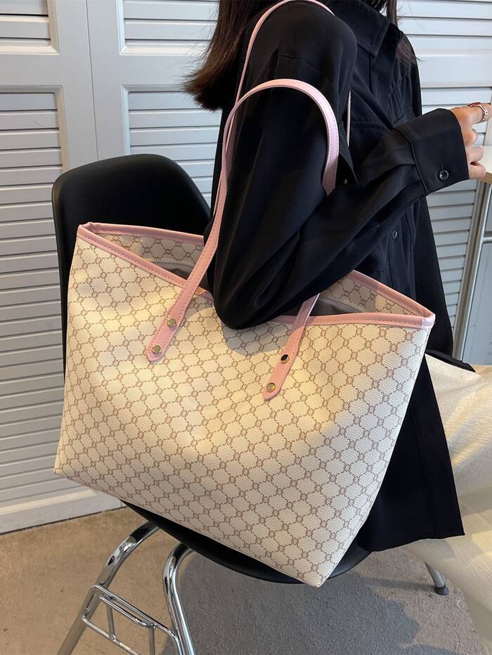 SHIMEINI 1pc 2026 New European & American Fashion Patchwork Tote Bag