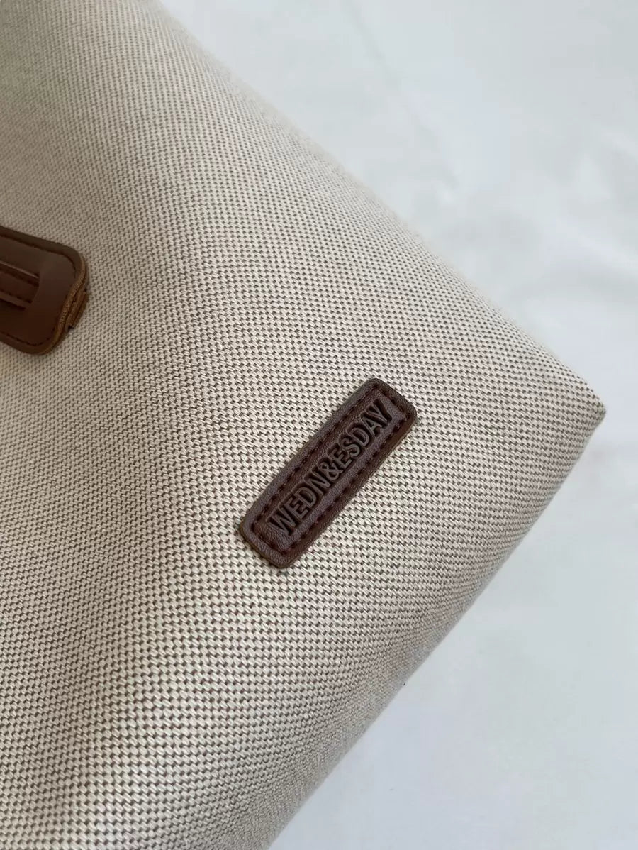 1pc Beige & Brown PU Fabric Fashion Minimalist Large Capacity Colorblock Tote Bag With Zipper Closure, Suitable For Women's Daily Commute, Work, College Student Class, Casual Versatile Shoulder Bag, S