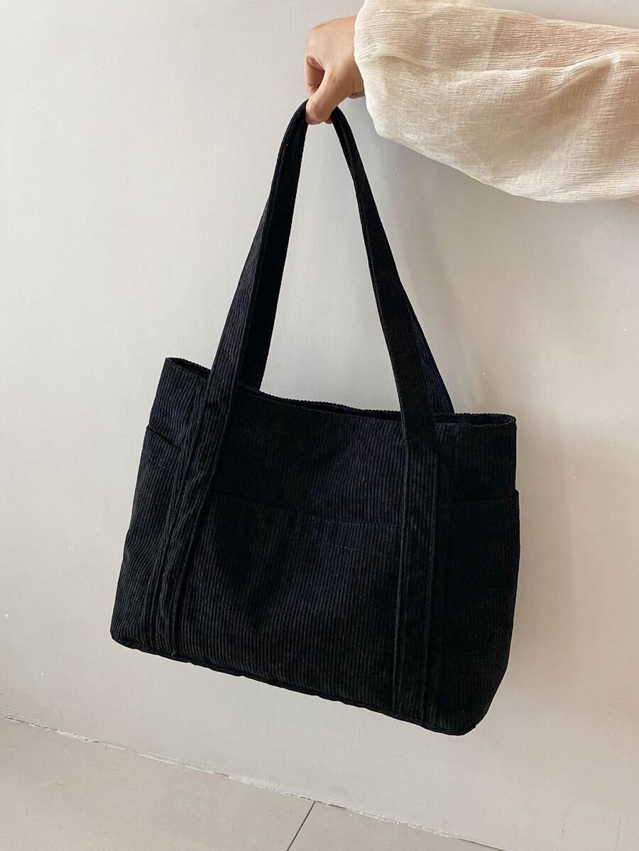 Double Handle Corduroy Shopper Bag, Minimalist Style Women Bag School Bag,Back To School Bag,Large Capacity,Laptop Compartment,Portable, Suitable For Teen Girls Women College Students, Perfect For Bac