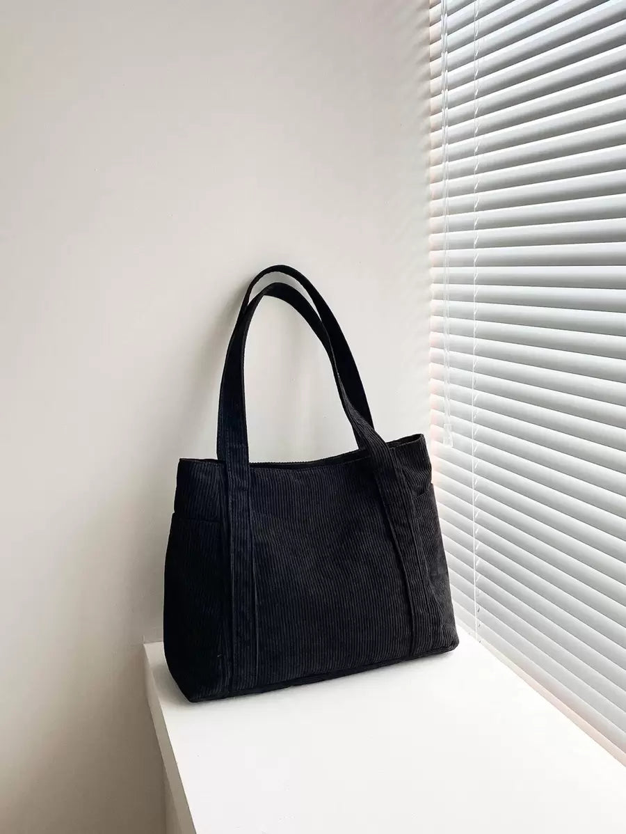 Double Handle Corduroy Shopper Bag, Minimalist Style Women Bag School Bag,Back To School Bag,Large Capacity,Laptop Compartment,Portable, Suitable For Teen Girls Women College Students, Perfect For Bac