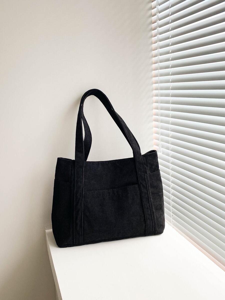 Double Handle Corduroy Shopper Bag, Minimalist Style Women Bag School Bag,Back To School Bag,Large Capacity,Laptop Compartment,Portable, Suitable For Teen Girls Women College Students, Perfect For Bac