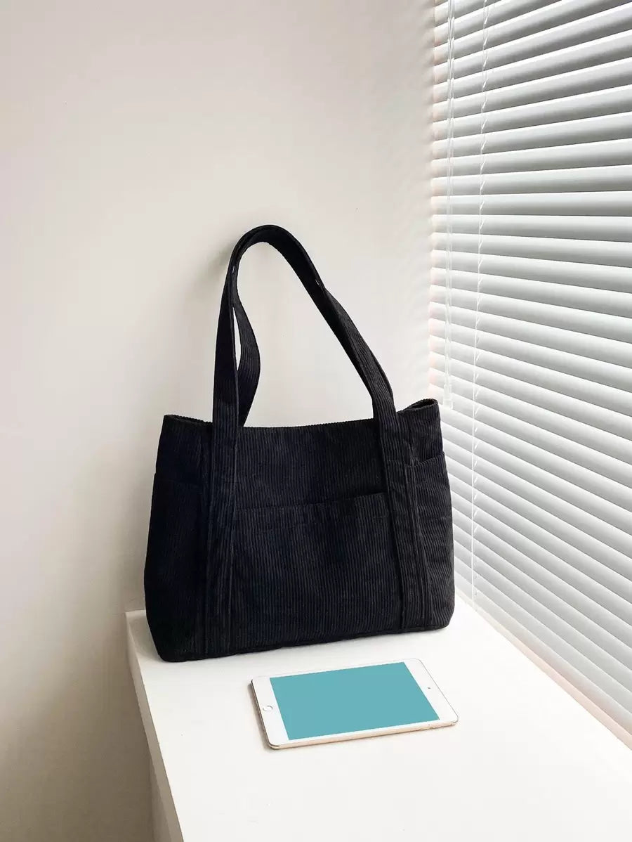 Double Handle Corduroy Shopper Bag, Minimalist Style Women Bag School Bag,Back To School Bag,Large Capacity,Laptop Compartment,Portable, Suitable For Teen Girls Women College Students, Perfect For Bac