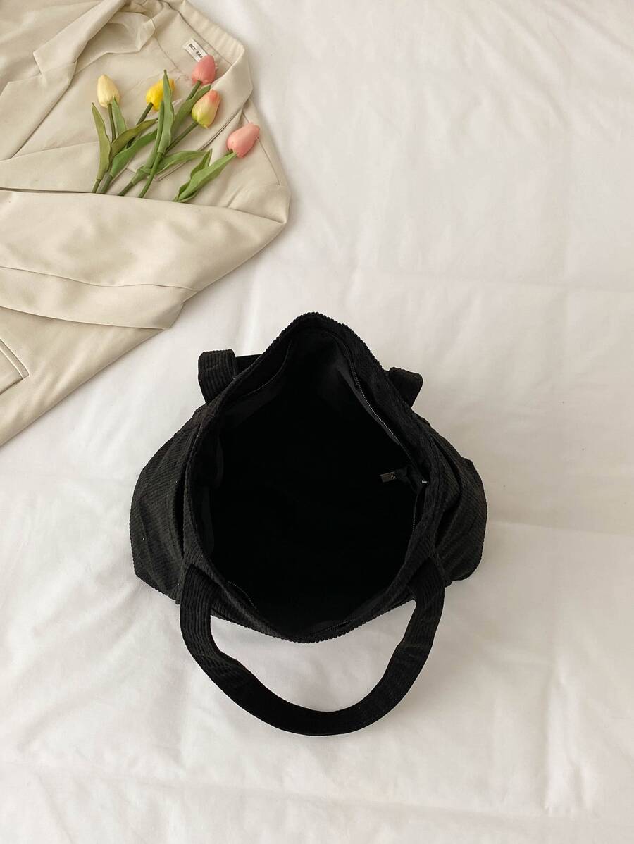 Double Handle Corduroy Shopper Bag, Minimalist Style Women Bag School Bag,Back To School Bag,Large Capacity,Laptop Compartment,Portable, Suitable For Teen Girls Women College Students, Perfect For Bac