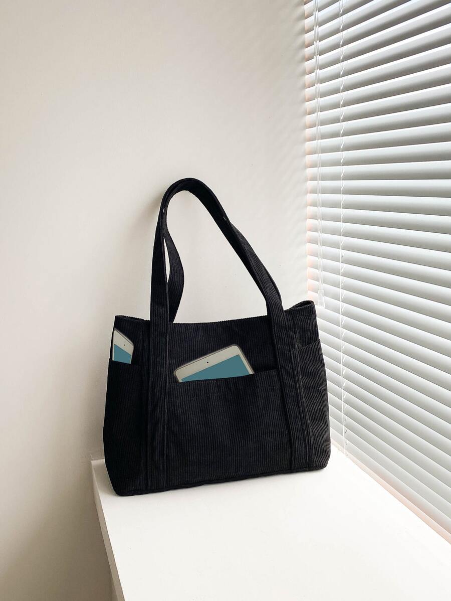 Double Handle Corduroy Shopper Bag, Minimalist Style Women Bag School Bag,Back To School Bag,Large Capacity,Laptop Compartment,Portable, Suitable For Teen Girls Women College Students, Perfect For Bac