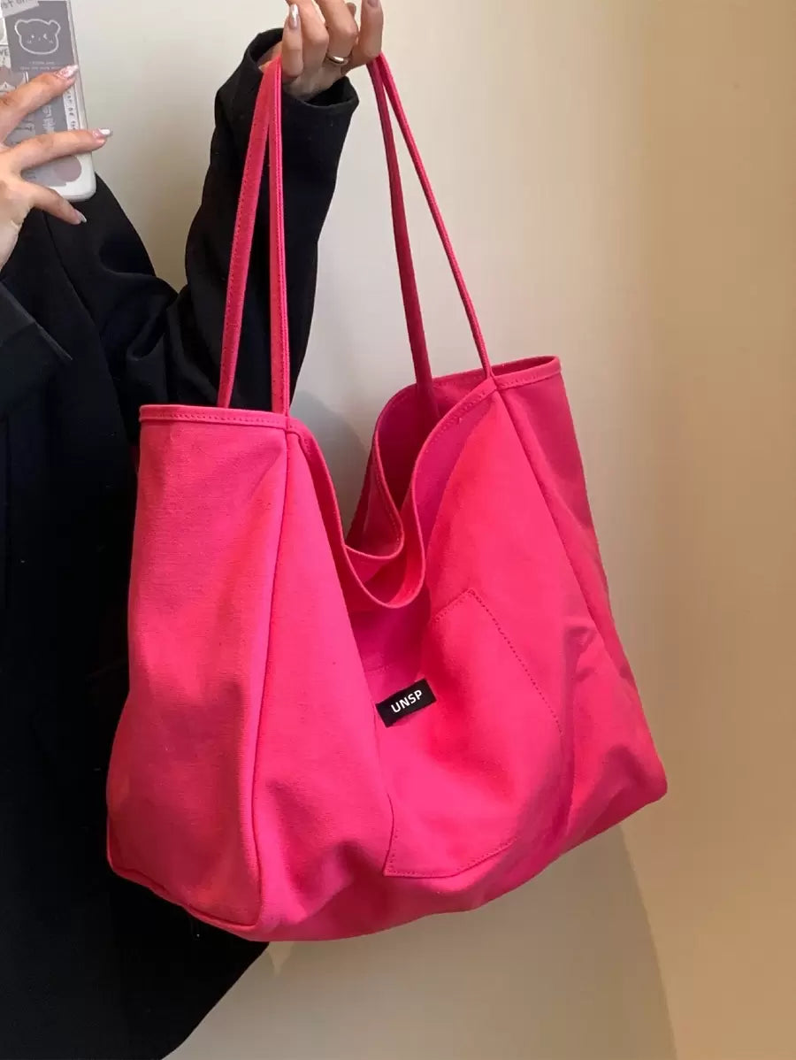 Women's Solid Color Fashion Canvas Tote Bag, Shoulder Handbag, Student Bookbag, Large Capacity, Essential For Christmas, New Product, Valentine's Day Special Offer