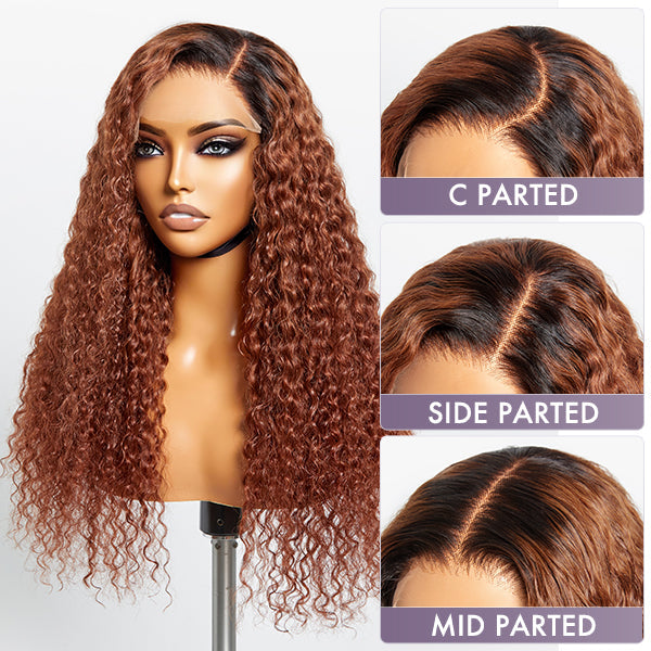Reddish Brown Ombre Water Wave Glueless 5×5 Closure Lace Wig Pre-bleached - US Only
