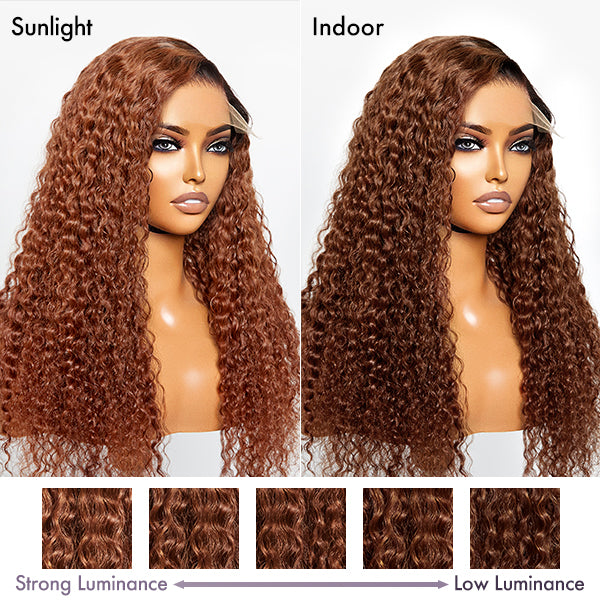 Reddish Brown Ombre Water Wave Glueless 5×5 Closure Lace Wig Pre-bleached - US Only
