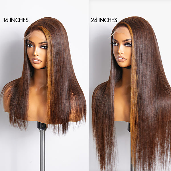 Honey Blonde Highlight Silky Straight Glueless 5x5 Closure Lace Wig 100% Human Hair - US Only