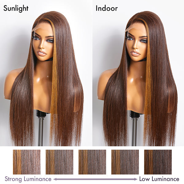 Honey Blonde Highlight Silky Straight Glueless 5x5 Closure Lace Wig 100% Human Hair - US Only