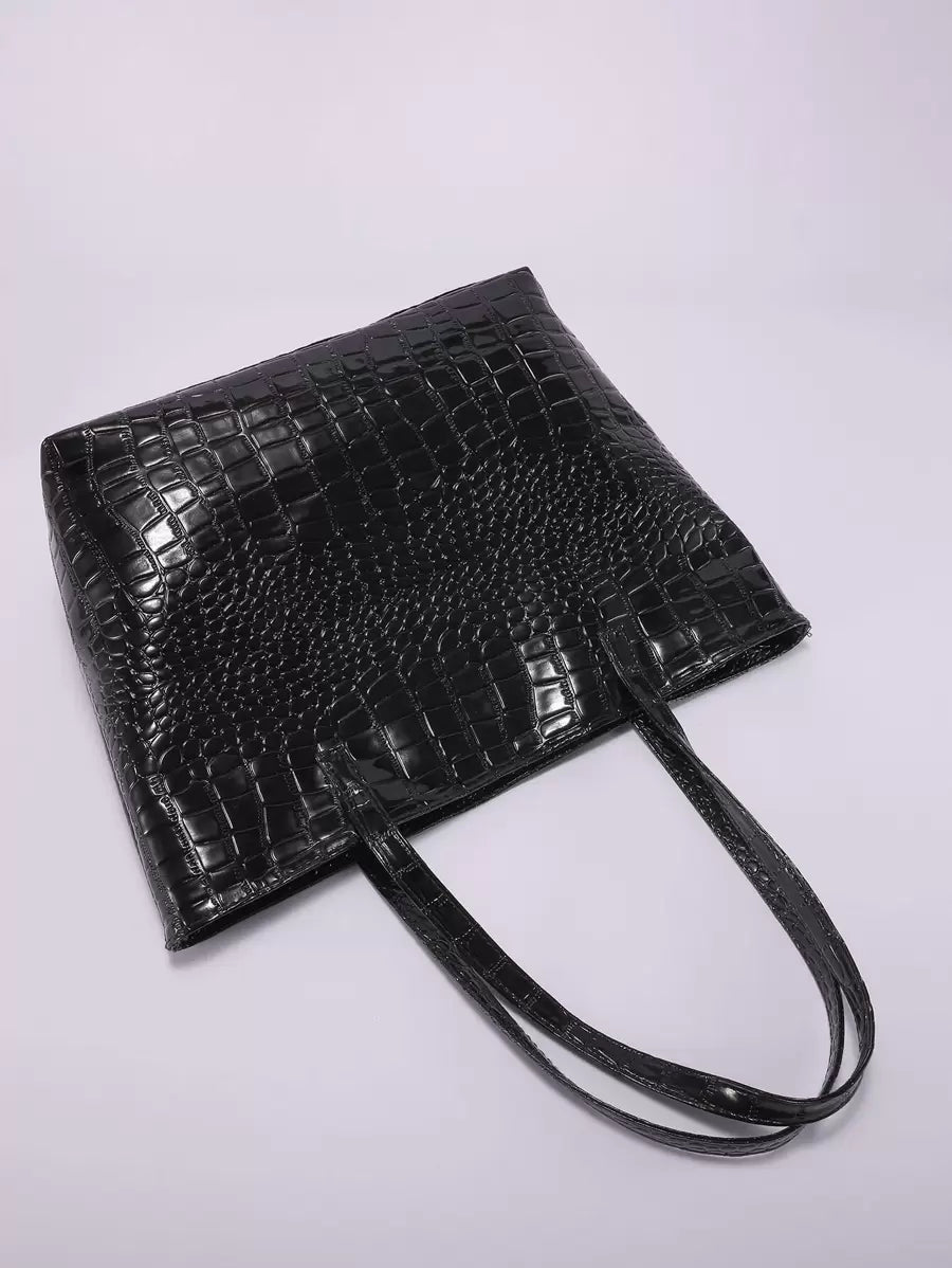 Crocodile Embossed Shoulder Tote Bag, Animal Print Women Bag