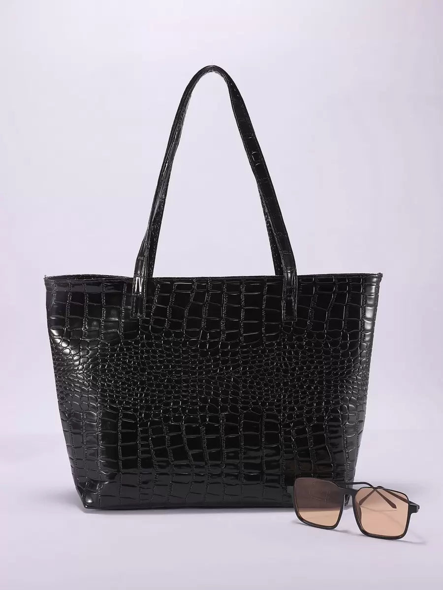 Crocodile Embossed Shoulder Tote Bag, Animal Print Women Bag