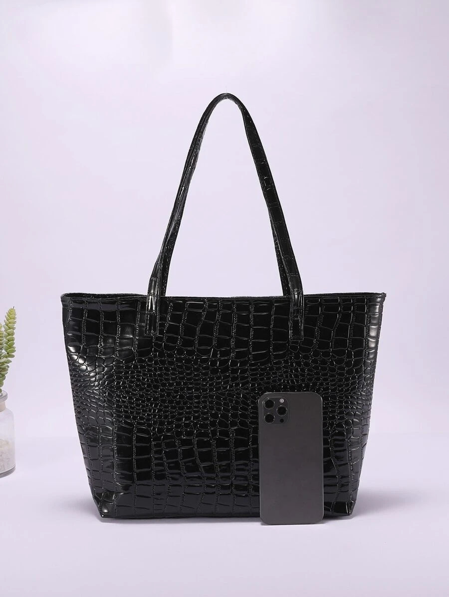 Crocodile Embossed Shoulder Tote Bag, Animal Print Women Bag