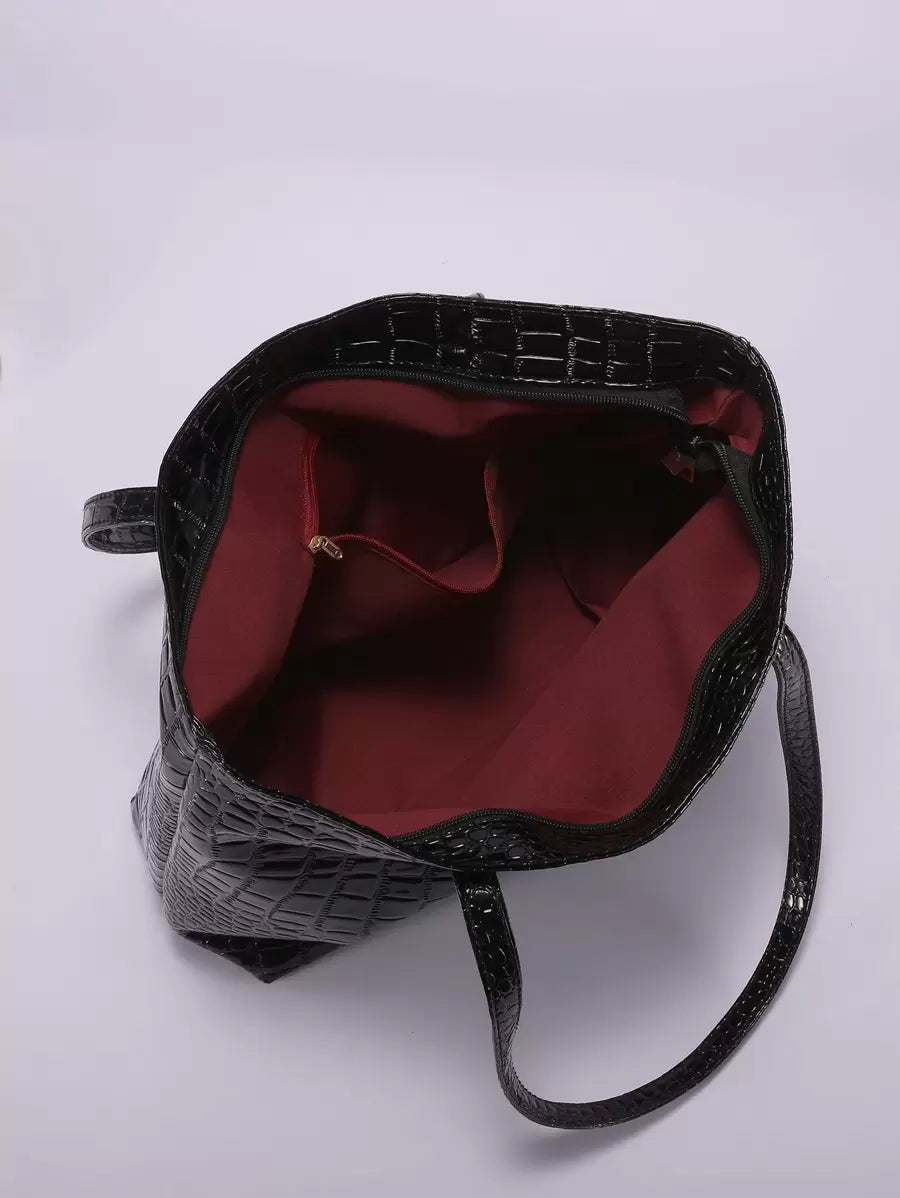 Crocodile Embossed Shoulder Tote Bag, Animal Print Women Bag