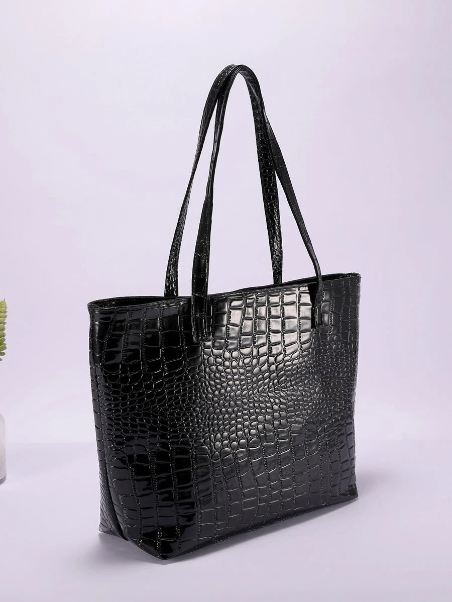 Crocodile Embossed Shoulder Tote Bag, Animal Print Women Bag