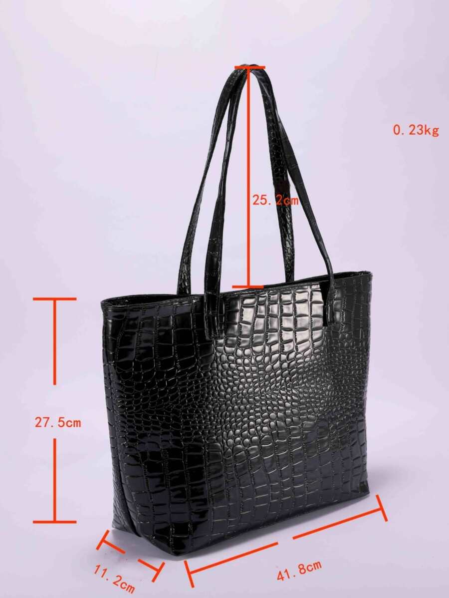 Crocodile Embossed Shoulder Tote Bag, Animal Print Women Bag