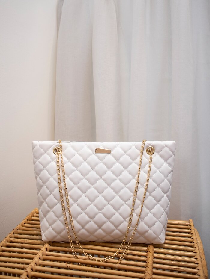 Women's Fashion Tote Bag, Quilted Large Capacity Chain Tote Bag