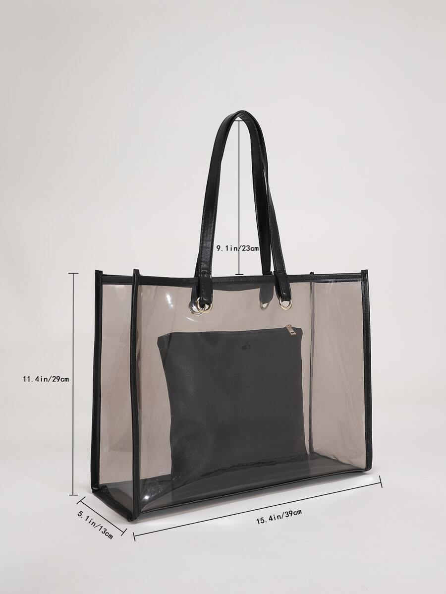 Summer Beach Transparent Pvc Tote Bag With Small Bag Set Shoulder Bag For Women, Perfect For Music Festival