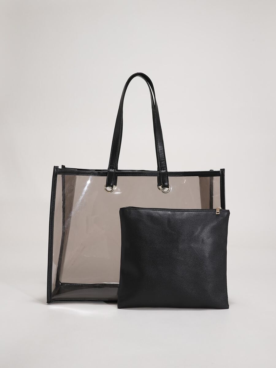 Summer Beach Transparent Pvc Tote Bag With Small Bag Set Shoulder Bag For Women, Perfect For Music Festival
