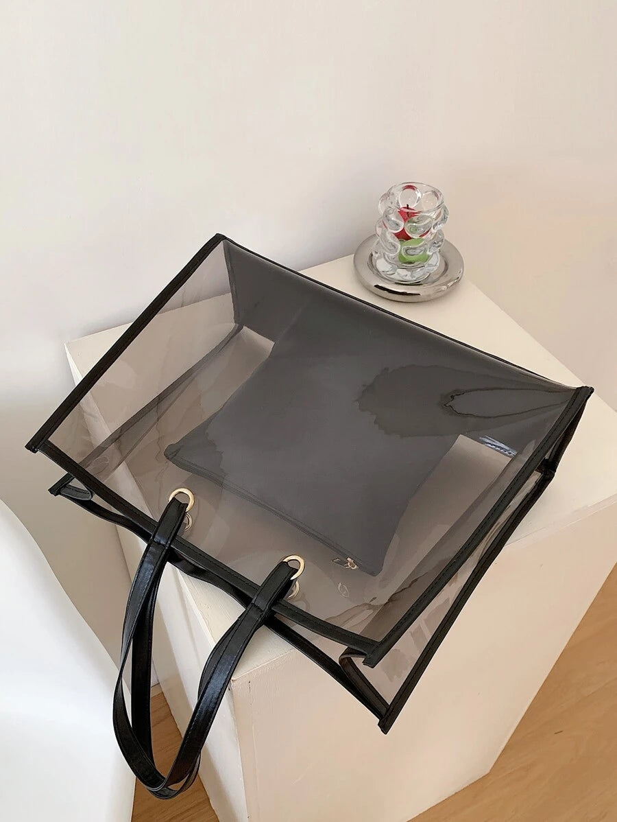 Summer Beach Transparent Pvc Tote Bag With Small Bag Set Shoulder Bag For Women, Perfect For Music Festival