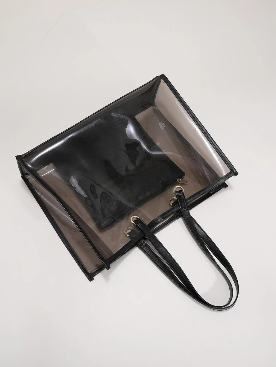 Summer Beach Transparent Pvc Tote Bag With Small Bag Set Shoulder Bag For Women, Perfect For Music Festival