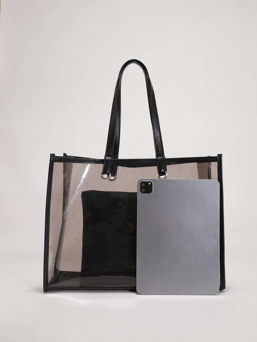 Summer Beach Transparent Pvc Tote Bag With Small Bag Set Shoulder Bag For Women, Perfect For Music Festival