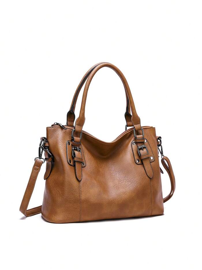 Simple Fashion Buckle Detail Shoulder Tote Bag Purse Set
