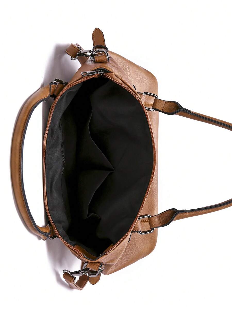 Simple Fashion Buckle Detail Shoulder Tote Bag Purse Set, Eye-Catching Work Bags For Women