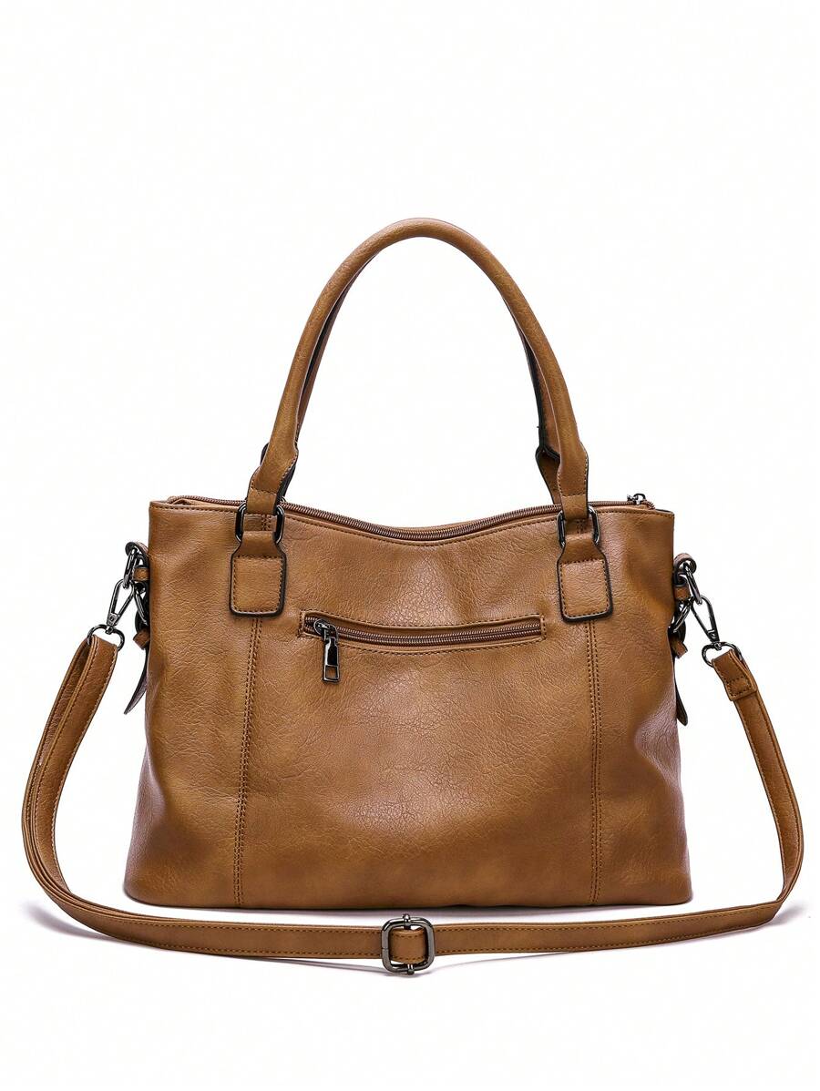 Simple Fashion Buckle Detail Shoulder Tote Bag Purse Set, Eye-Catching Work Bags For Women