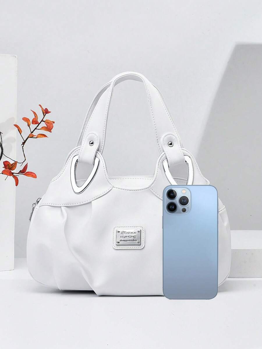 Small Shoulder Tote Bag Metal Decor, S For Women, Rookies & White-Collar Workers