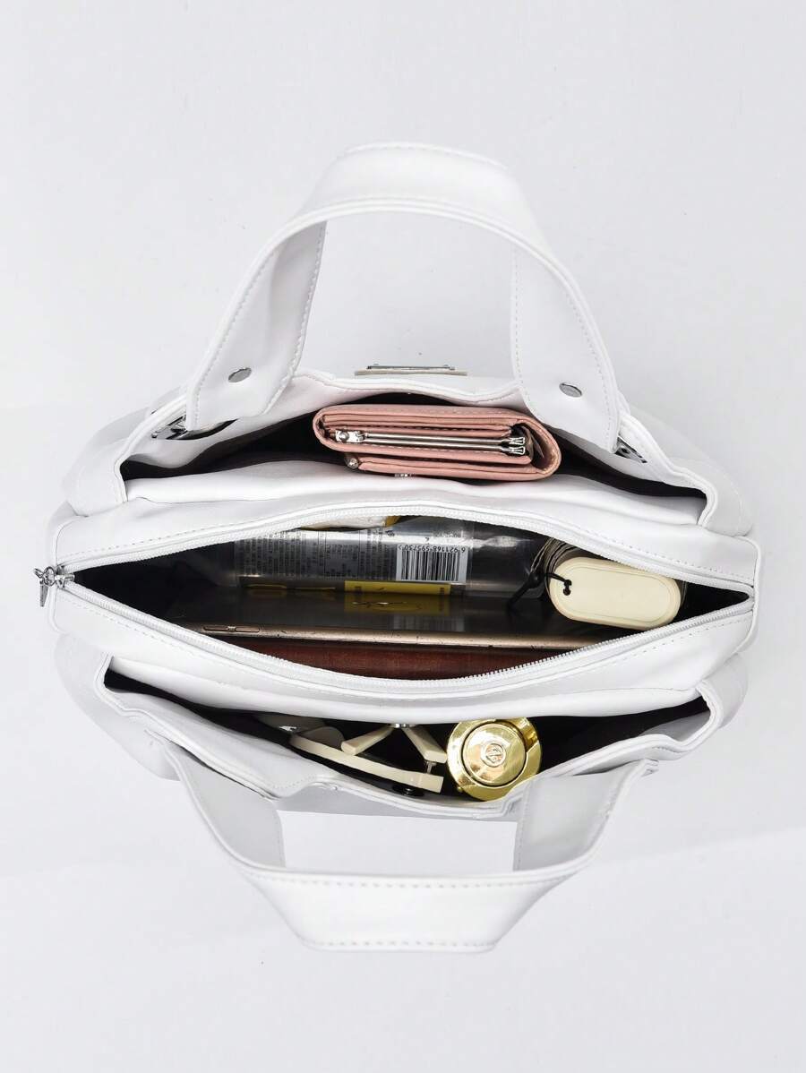 Small Shoulder Tote Bag Metal Decor, S For Women, Rookies & White-Collar Workers
