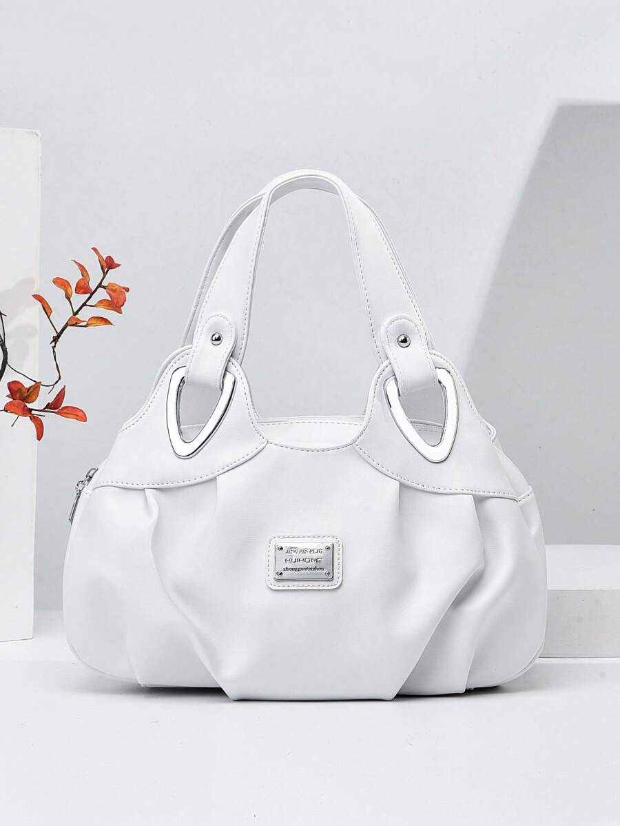 Small Shoulder Tote Bag Metal Decor, S For Women, Rookies & White-Collar Workers