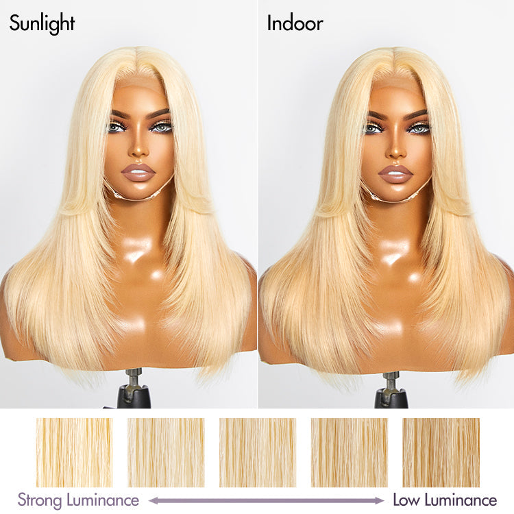 613 Blonde Curtain Bangs Layered Cut Glueless 5x5 Closure HD Lace Wig