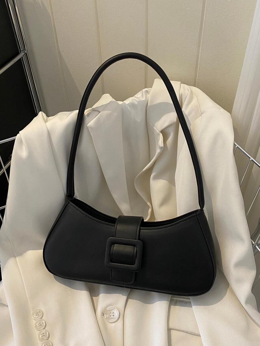 Fashionable Belt Buckle Tote Bag, Summer New Shoulder Bag, Minimalist Armpit Bag Minimalist Bag For Women, Solid Color Shoulder Bag, Fashion Buckle Decor Underarm Purse