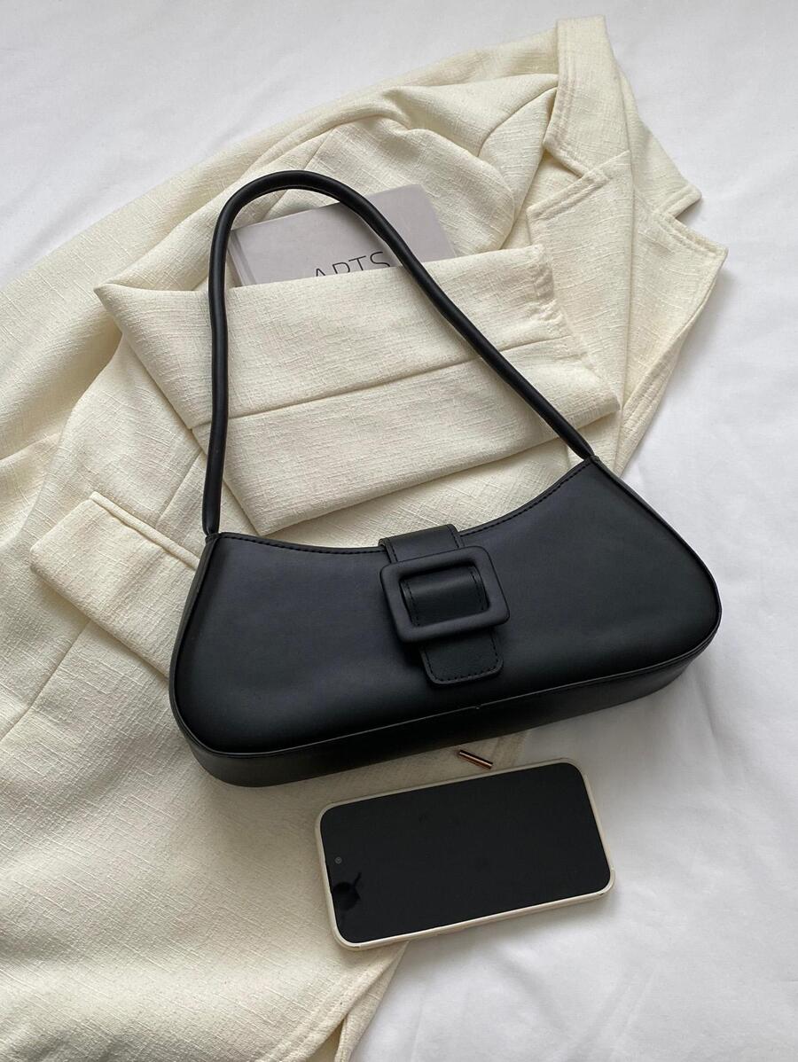 Fashionable Belt Buckle Tote Bag, Summer New Shoulder Bag, Minimalist Armpit Bag Minimalist Bag For Women, Solid Color Shoulder Bag, Fashion Buckle Decor Underarm Purse