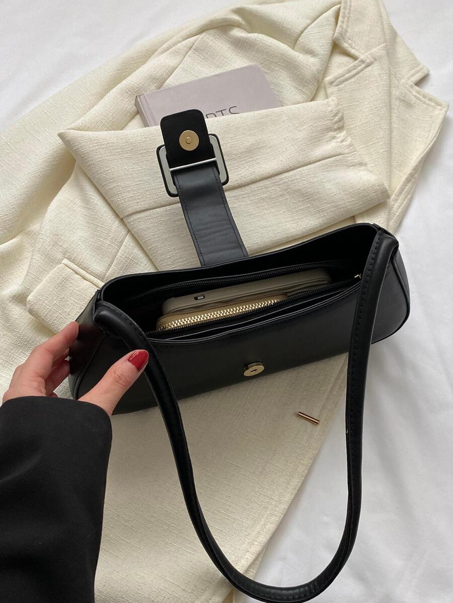 Fashionable Belt Buckle Tote Bag, Summer New Shoulder Bag, Minimalist Armpit Bag Minimalist Bag For Women, Solid Color Shoulder Bag, Fashion Buckle Decor Underarm Purse