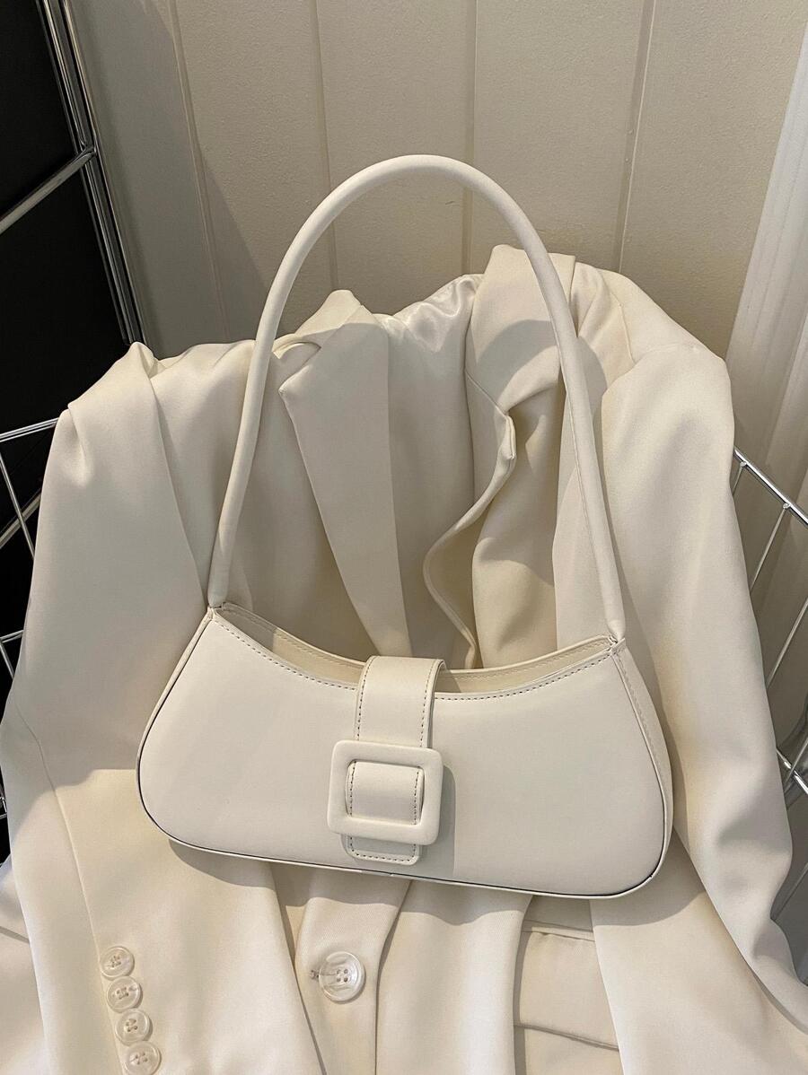 Fashionable Belt Buckle Tote Bag, Summer New Shoulder Bag, Minimalist Armpit Bag Minimalist Bag For Women, Solid Color Shoulder Bag, Fashion Buckle Decor Underarm Purse