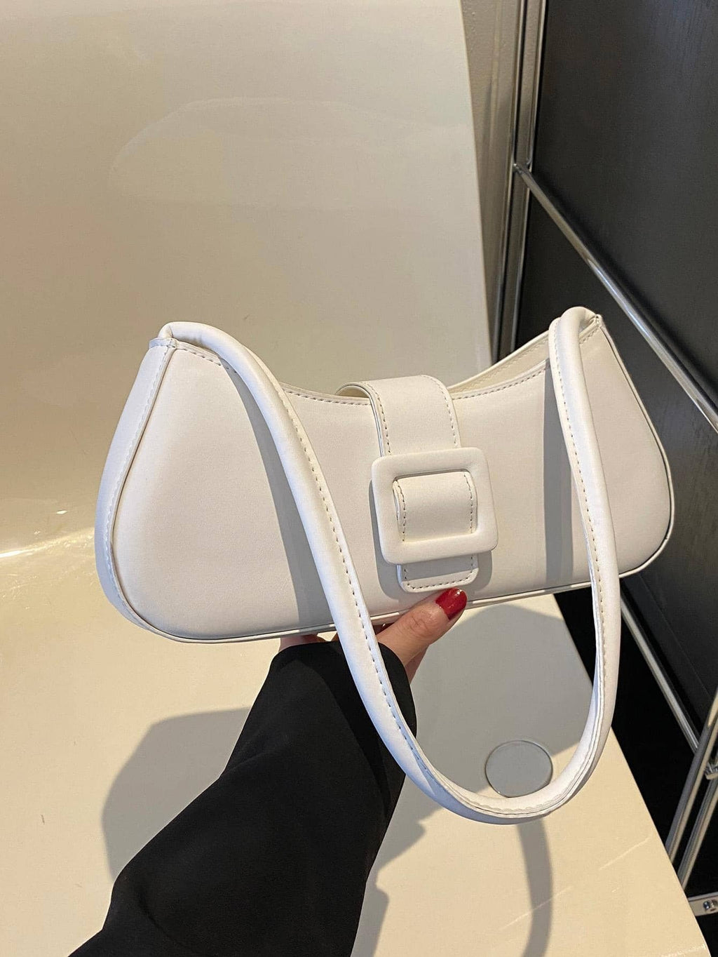 Fashionable Belt Buckle Tote Bag, Summer New Shoulder Bag, Minimalist Armpit Bag Minimalist Bag For Women, Solid Color Shoulder Bag, Fashion Buckle Decor Underarm Purse