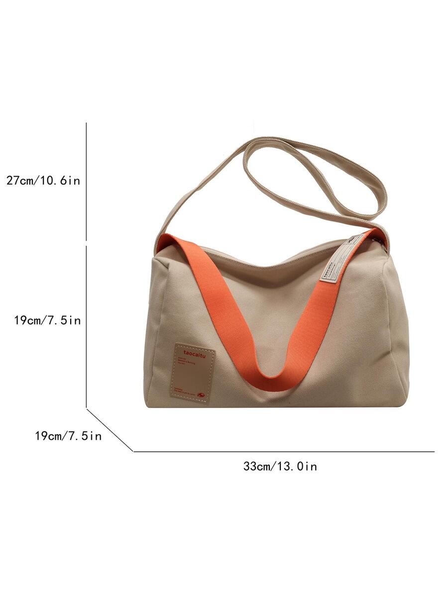 Fashion Women's Minimalist Versatile Canvas Tote Bag, Large Capacity Wide Strap Shoulder Bag, Casual Color-Block Fabric Bag With Zipper Closure, Pillow Bag, Suitable For Daily Use, College Style Stude