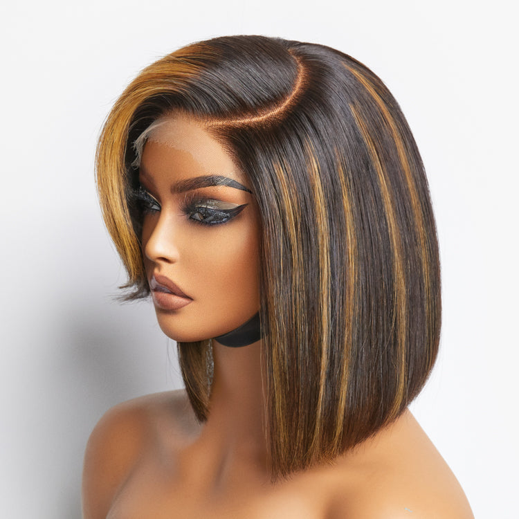Mix Ombre Highlights Glueless 5x5 Closure HD Lace Bob Wig | Large & Small Cap Size
