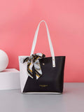1pc PU Splice Fashionable Scarf Logo Heat Transfer Tote Bag, Handbag