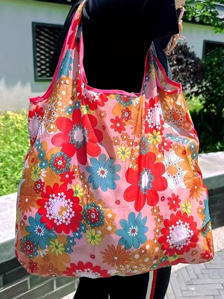 Fashionable Foldable Shopping Bag With Floral Print Tote Bag,Shoulder Bag,Handbag Funny,Cute,Preppy,Funky Big Bag,Bucket Bag Women,Ladies,Lover-Travel,Prom,Travel Holiday Essentials,Large Beach,Summer
